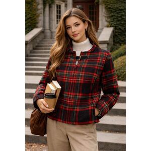 Pendleton Blazer Size 8 Wool Plaid shirt pullover Red Green Vintage 40-50's